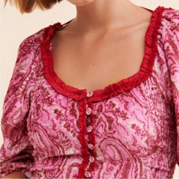 Free People Dare Me Velvet Smocked Blouse In Retro Combo. NWT! Sz S - Picture 4 of 12